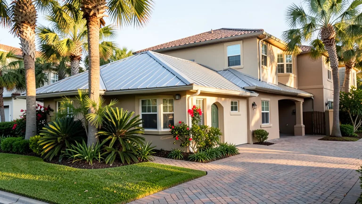 Florida Mediterranean home at golden hour
