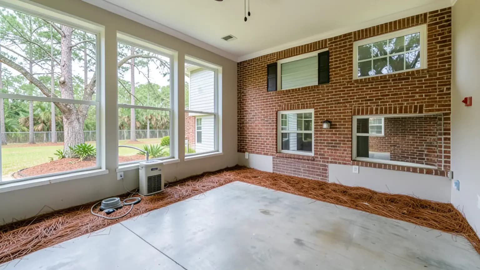 Mitigation work after vehicle impact with tarps or fans visible