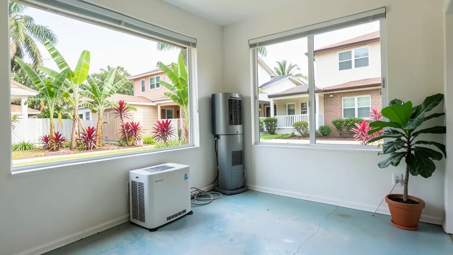 Mitigation work after theft / vandalism with tarps or fans visible