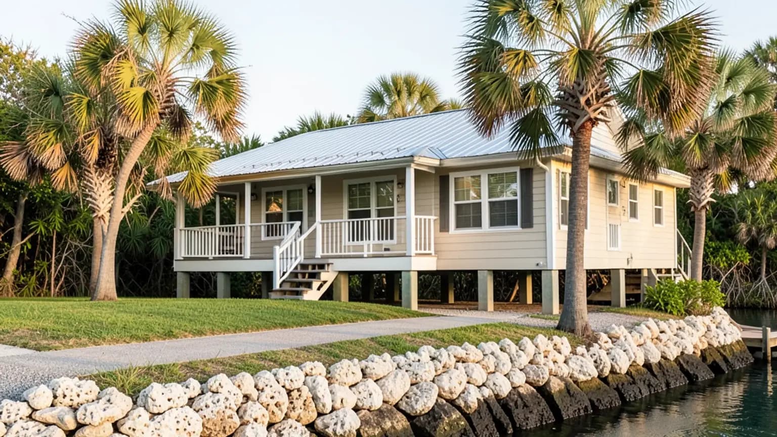 Mitigation work after storm damage with tarps or fans visible