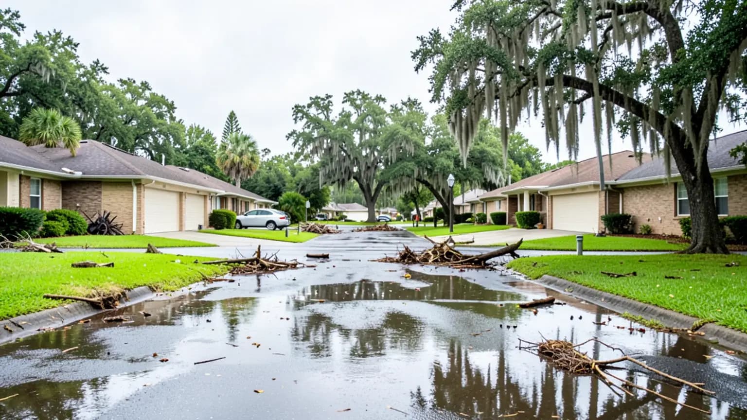 Florida residential street after a hurricane