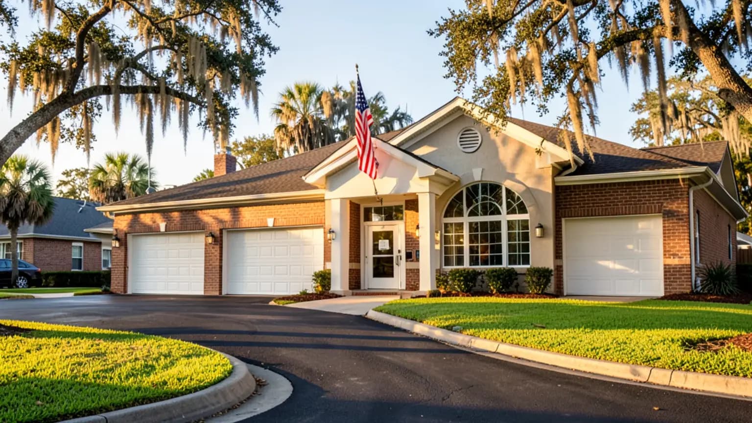 Florida county courthouse exterior with palm trees