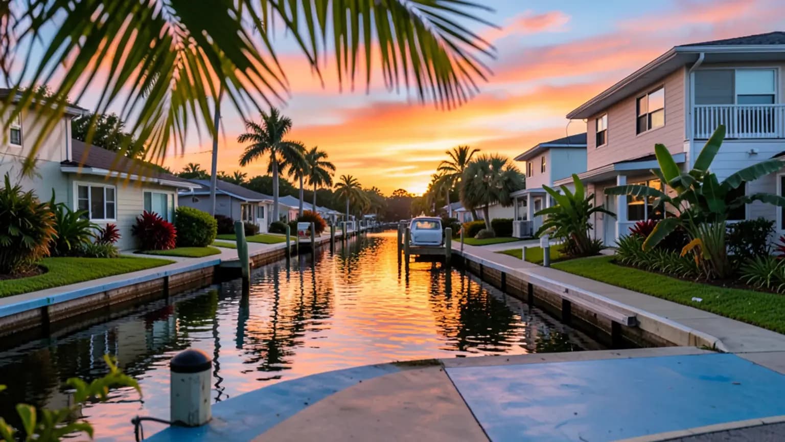 Florida canal at sunset — atmospheric backdrop
